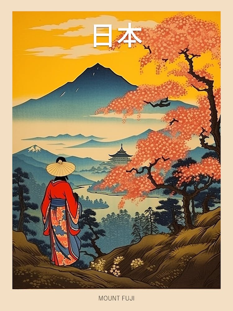 Mount Fuji, Japan Vintage Travel Art 3 Poster