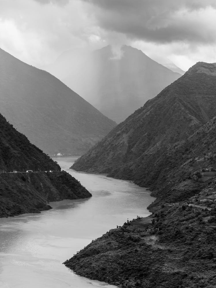 River In The Mountains, Black And White