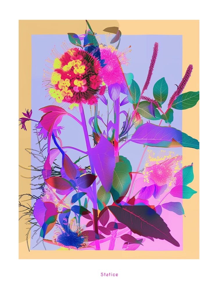 Statice 3 Neon Flower Collage Poster