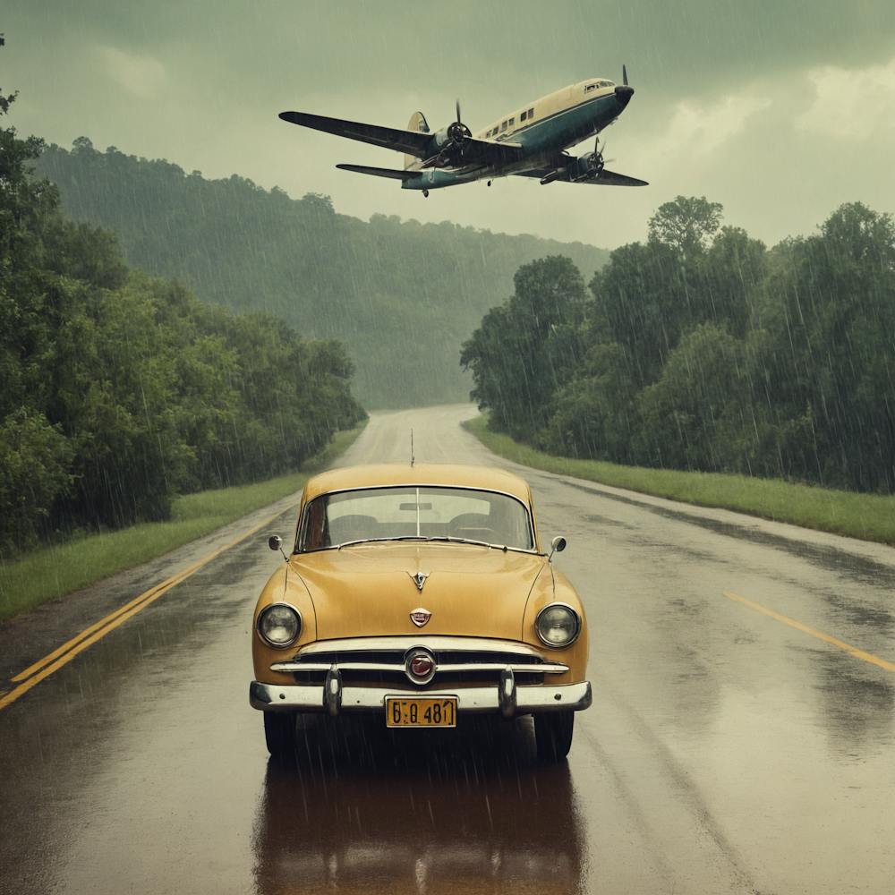 Airplane Flying Over A Yellow Car