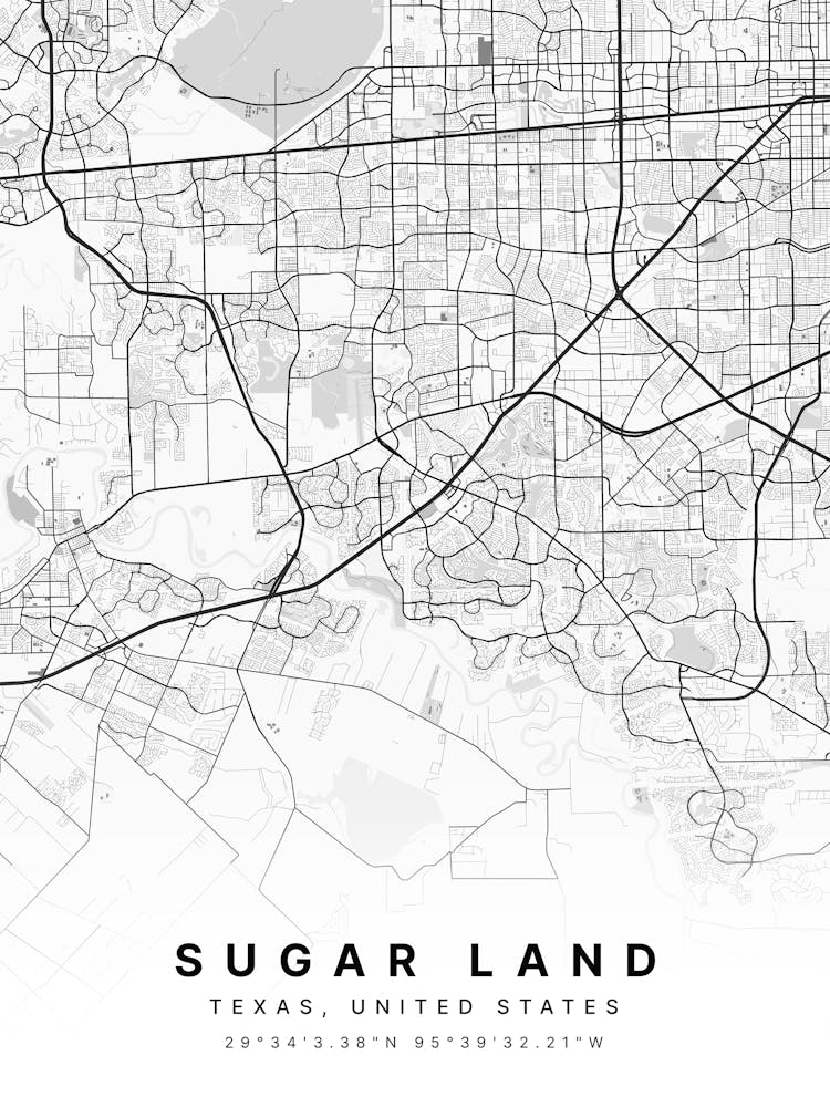 Sugar Land Texas USA White Map