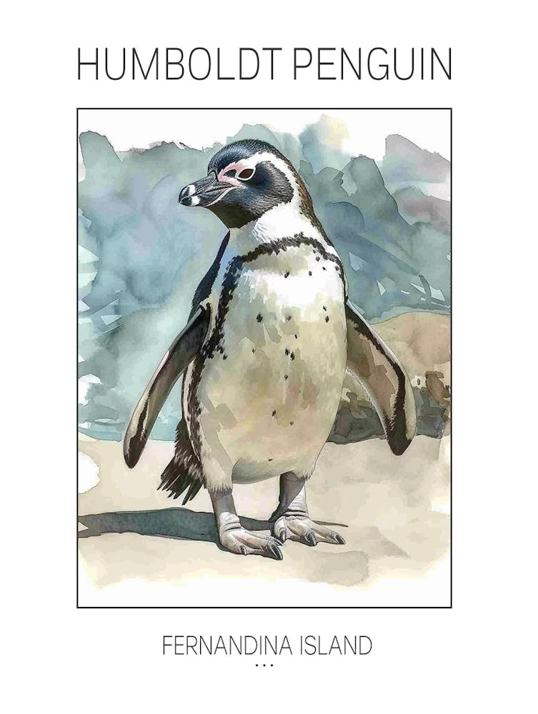 Humboldt Penguin Fernandina Island Watercolour Painting 4 Poster