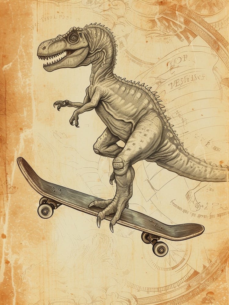 Vintage Giganotosaurus Dinosaur On A Skateboard1