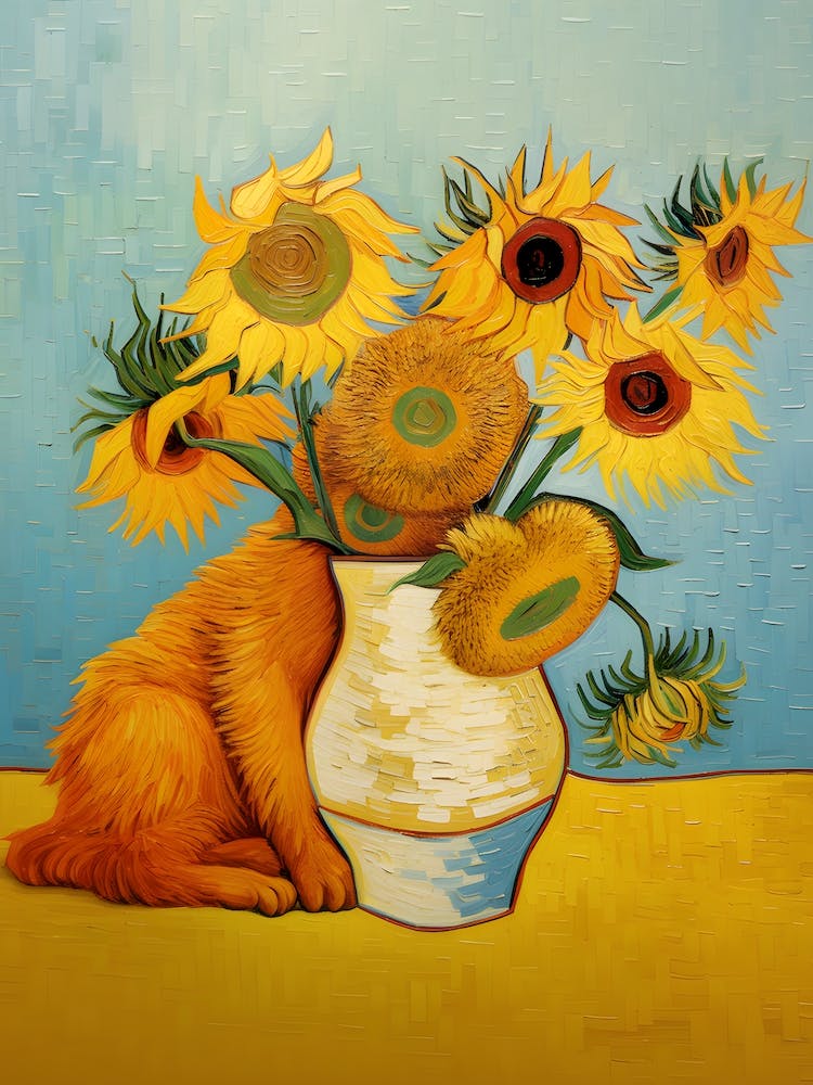 Sunflowers with cat, Vincent van Gogh