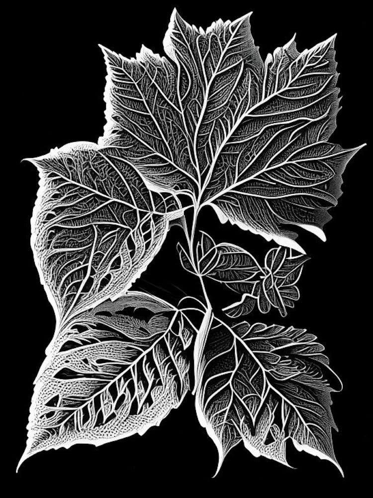 Raspberry Leaf Linocut 4
