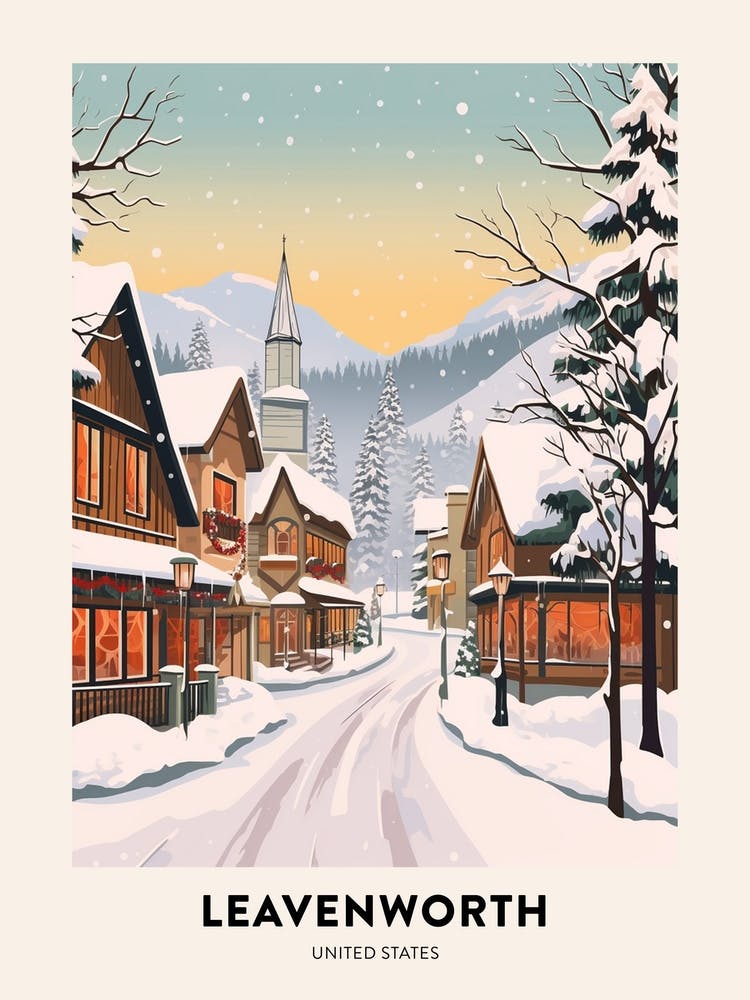 Vintage Winterreiseplakat Leavenworth Washington 3