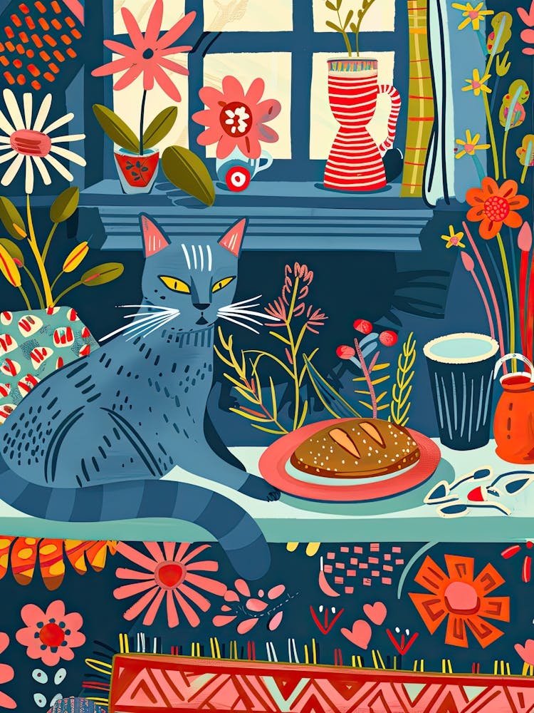 Tea Time With A Russian Blue Cat 2