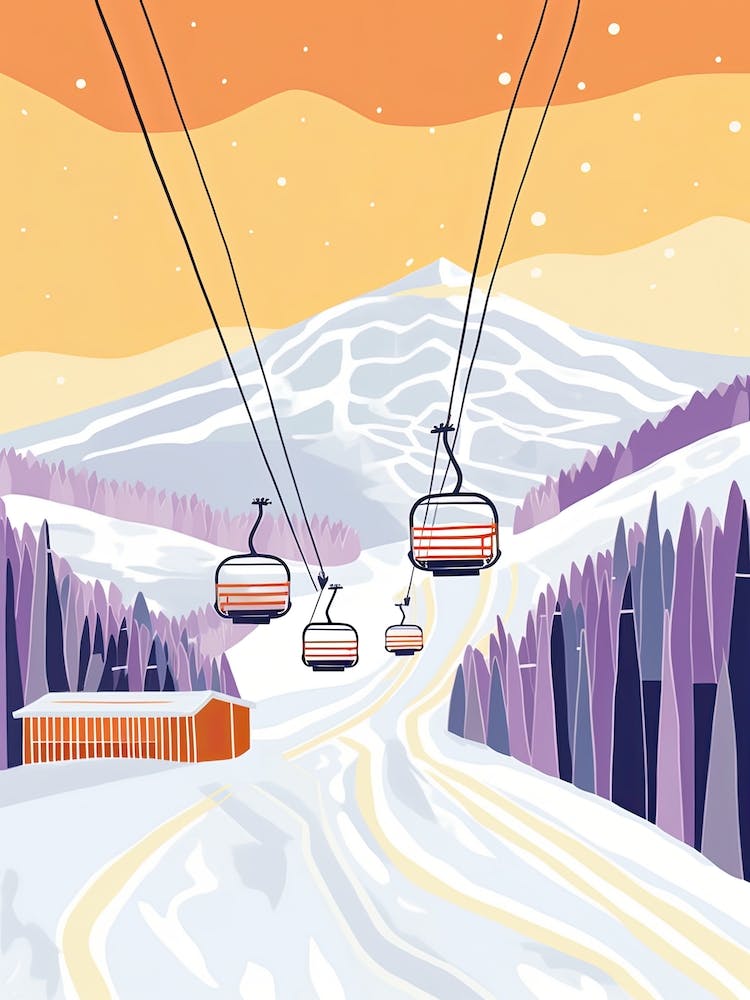 Stowe Mountain Resort   Vermont, Usa, Ski Resort Pastel Colours Illustration 2