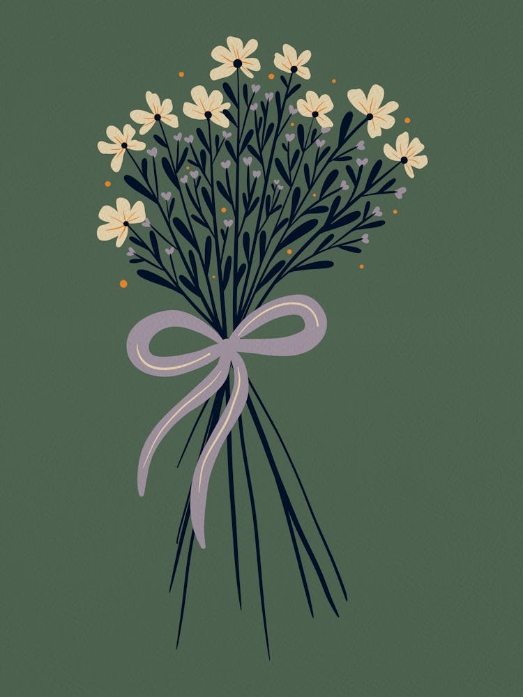 Florales Bouquet mit Schleife Salbeigrün und Creme