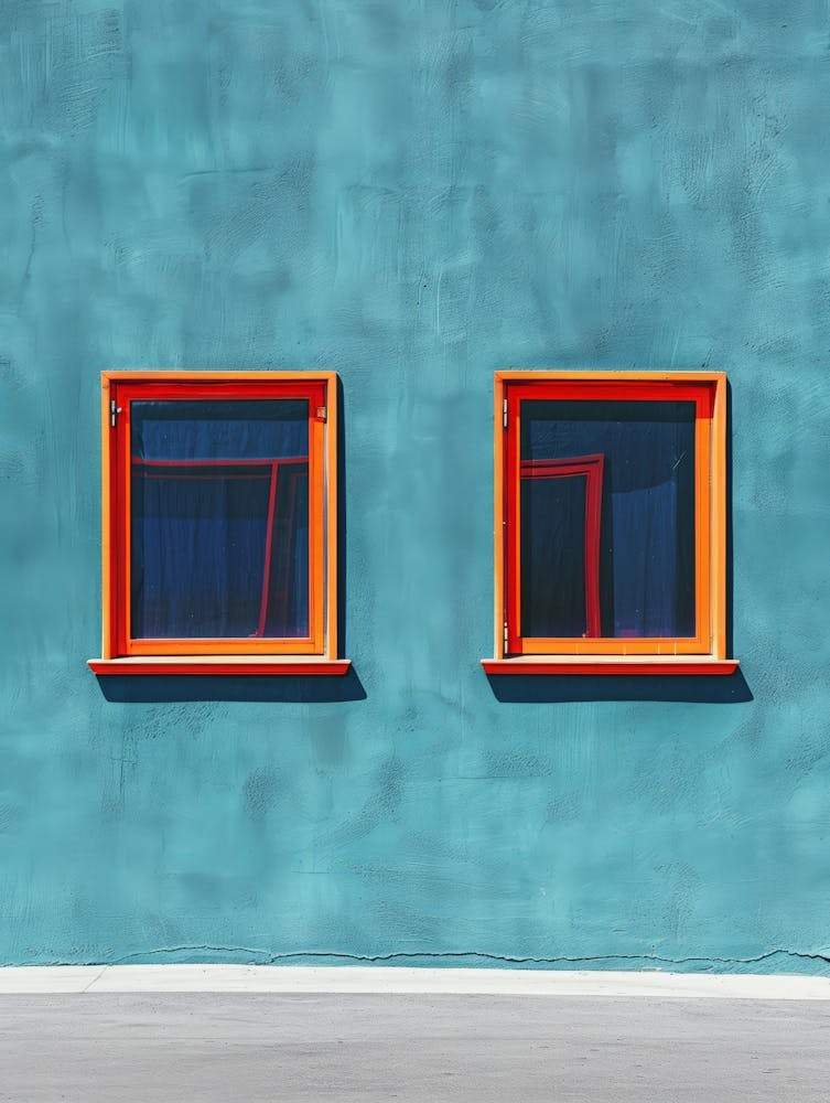 Two Windows On A Blue Wall