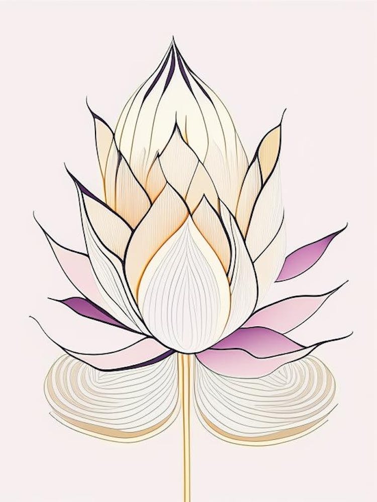 Sacred Lotus Abstract Line Drawing 2
