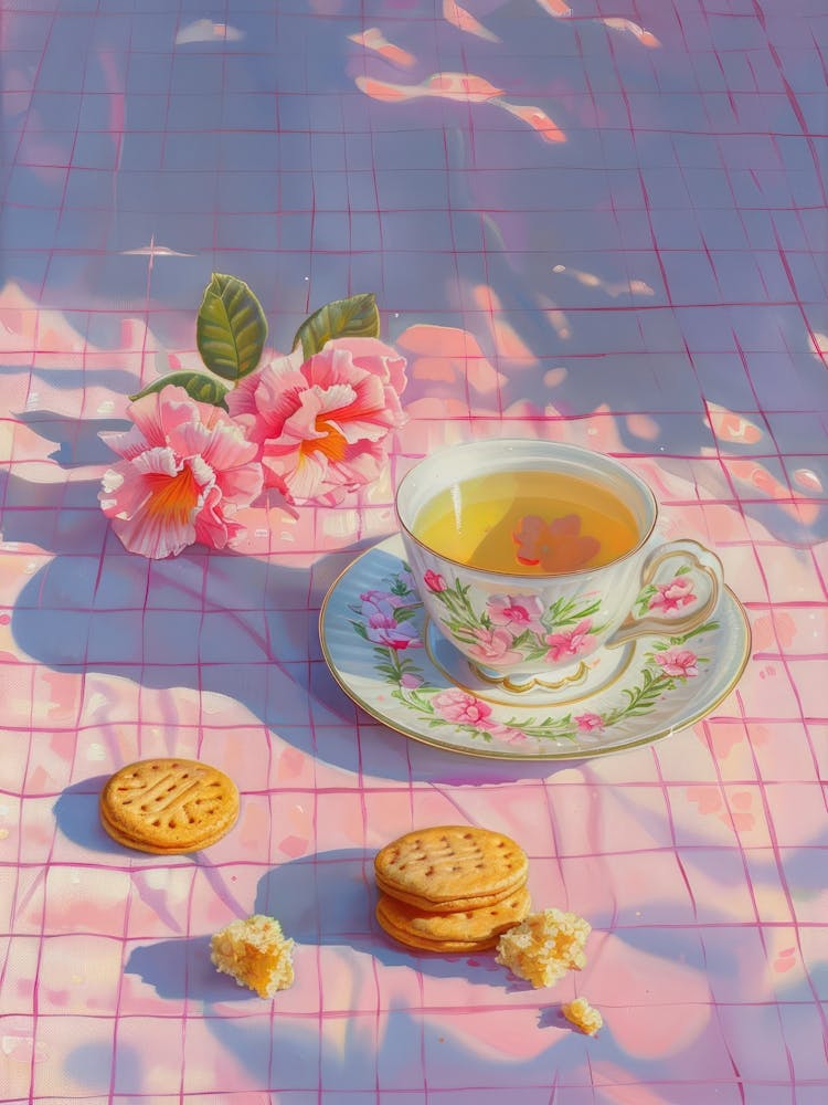 Pink Breakfast Food Tea And Biscuits 4