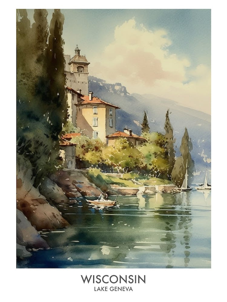 Lake Geneva, Wisconsin 4 Watercolor Travel Poster