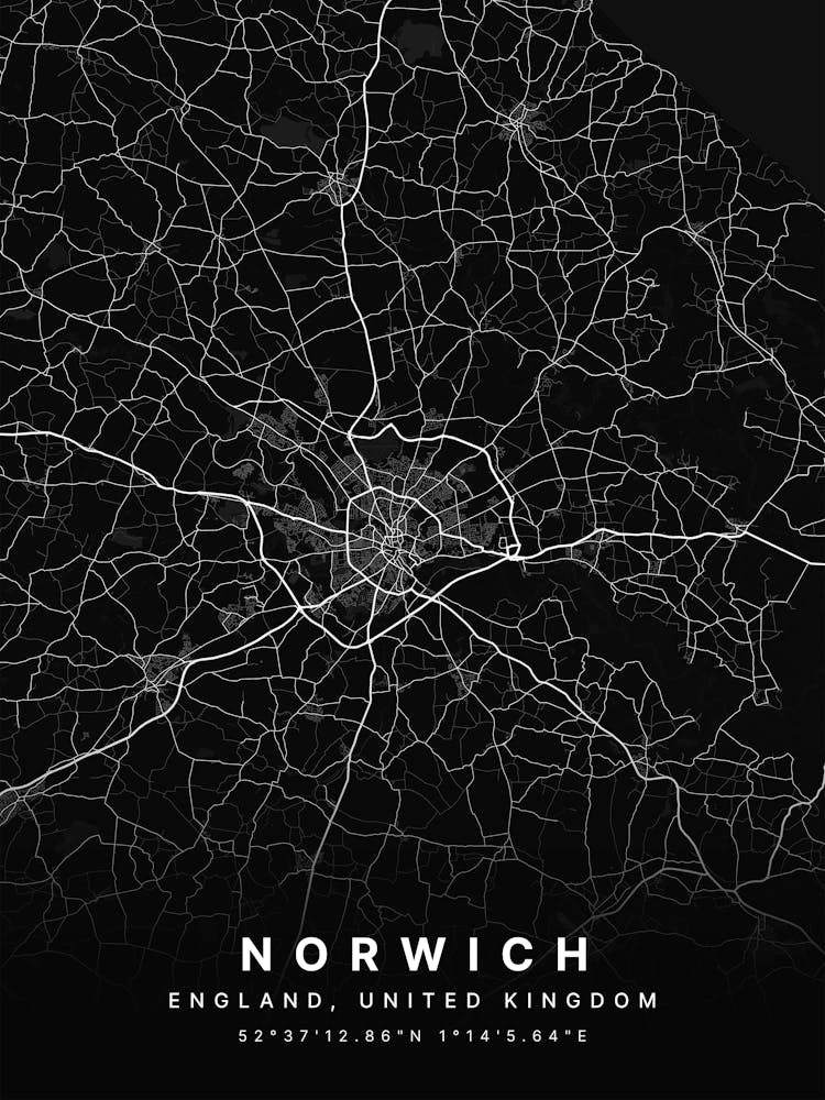 Norwich England Black Map