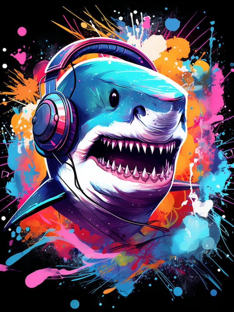 A Shark Wearing Headphones Spinning Dj Decks 4
