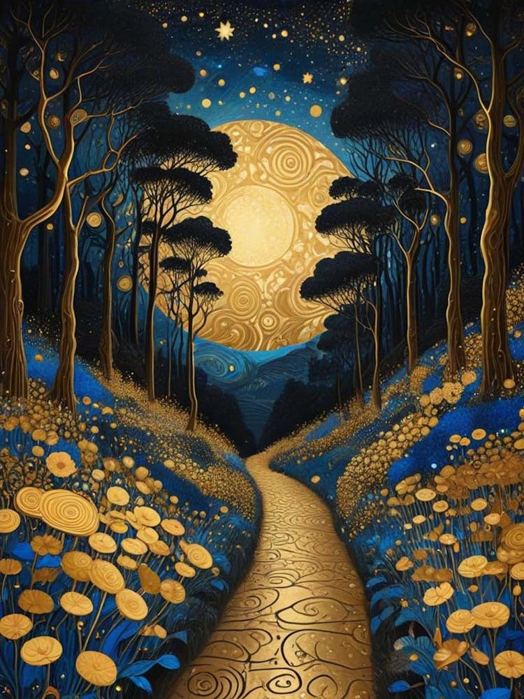 Starry Night Forest By Klimt Style (12)