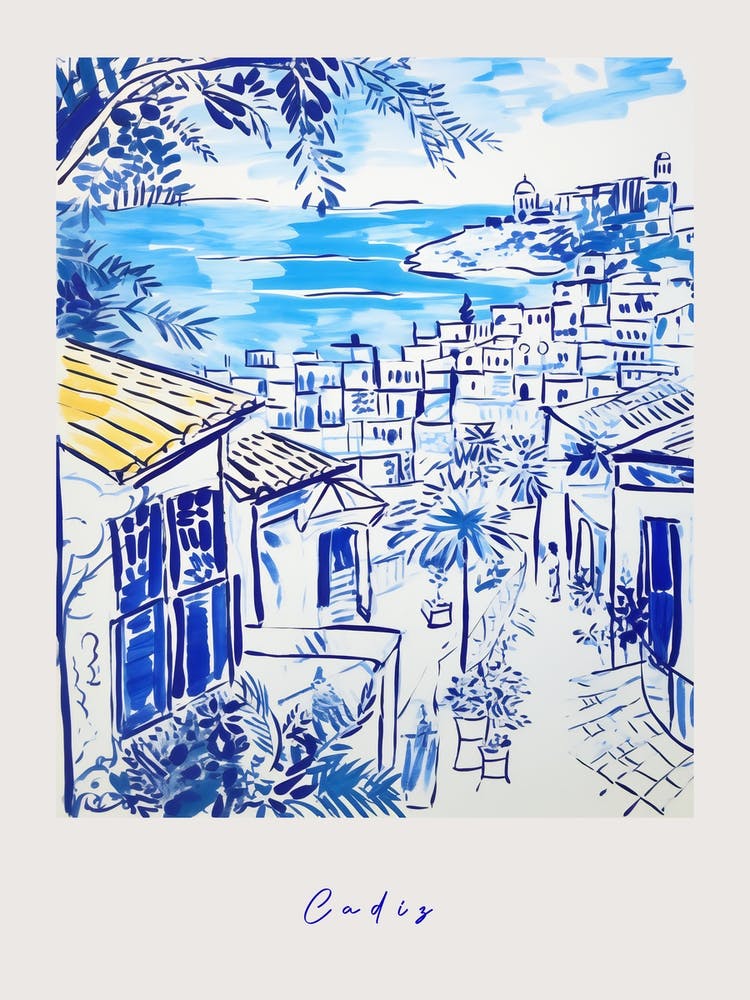 Cadiz Spain 3 Mediterranean Blue Drawing Poster