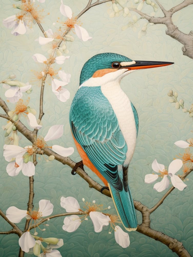 Ohara Koson Inspired Bird Painting Kingfisher 2