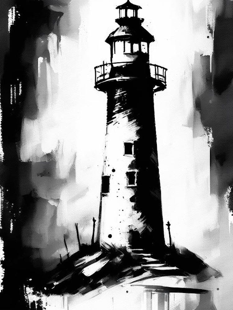 Lighthouse Symbol Black And White Painting
