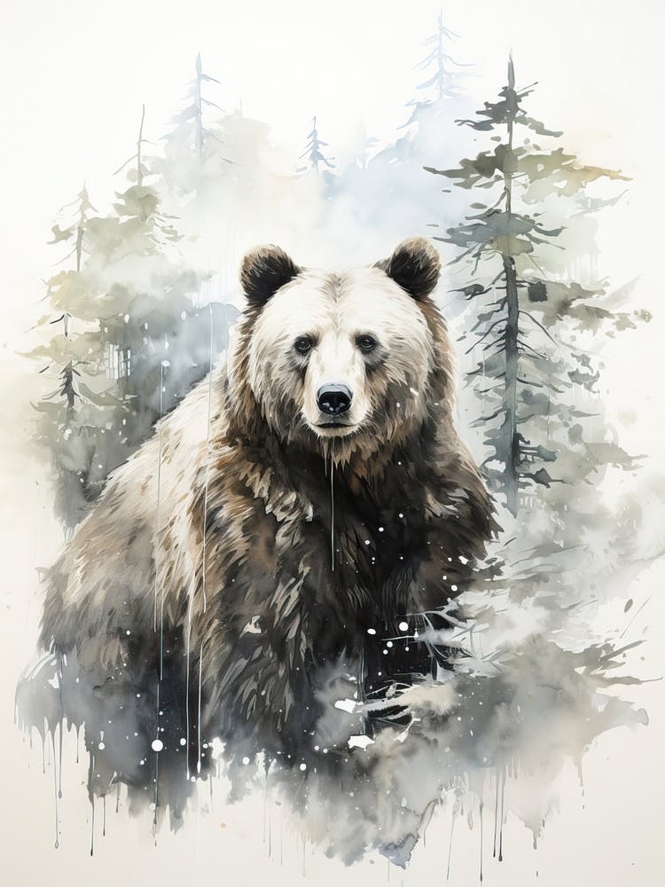 Big Bear, Japanese Brush Painting, Ukiyo E, Minimal 3
