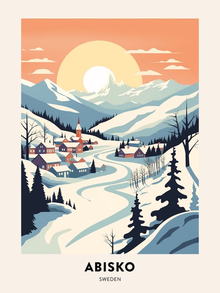 Vintage Winter Travel Poster Abisko Sweden 4