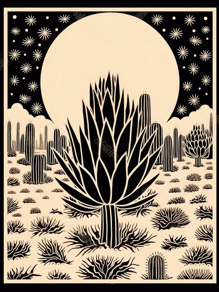 B&W Cactus Illustration Echinocereus Cactus 2