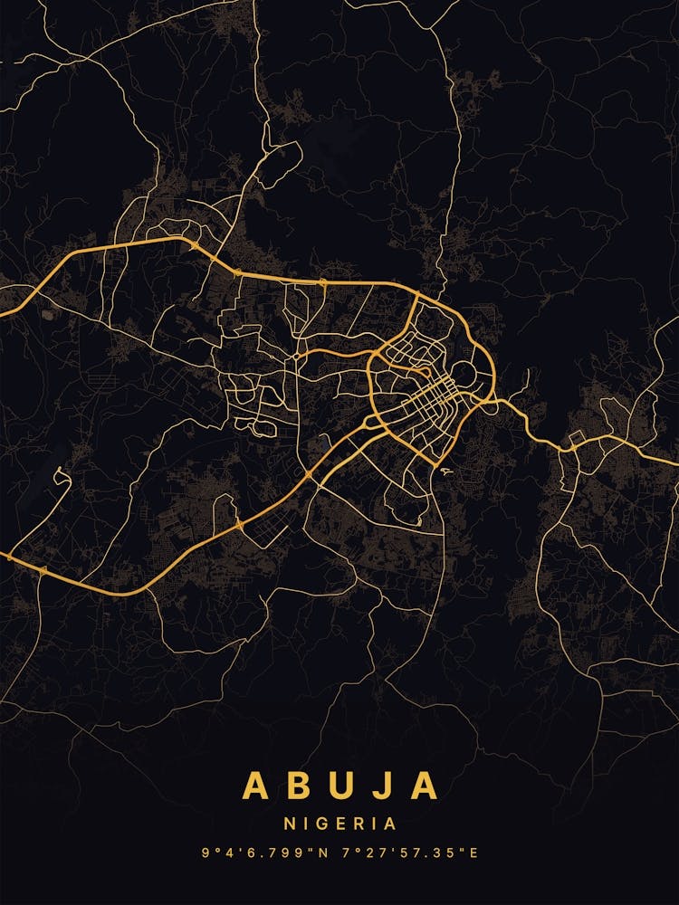 Abuja Federal Capital Territory Nigeria Black And Gold Map