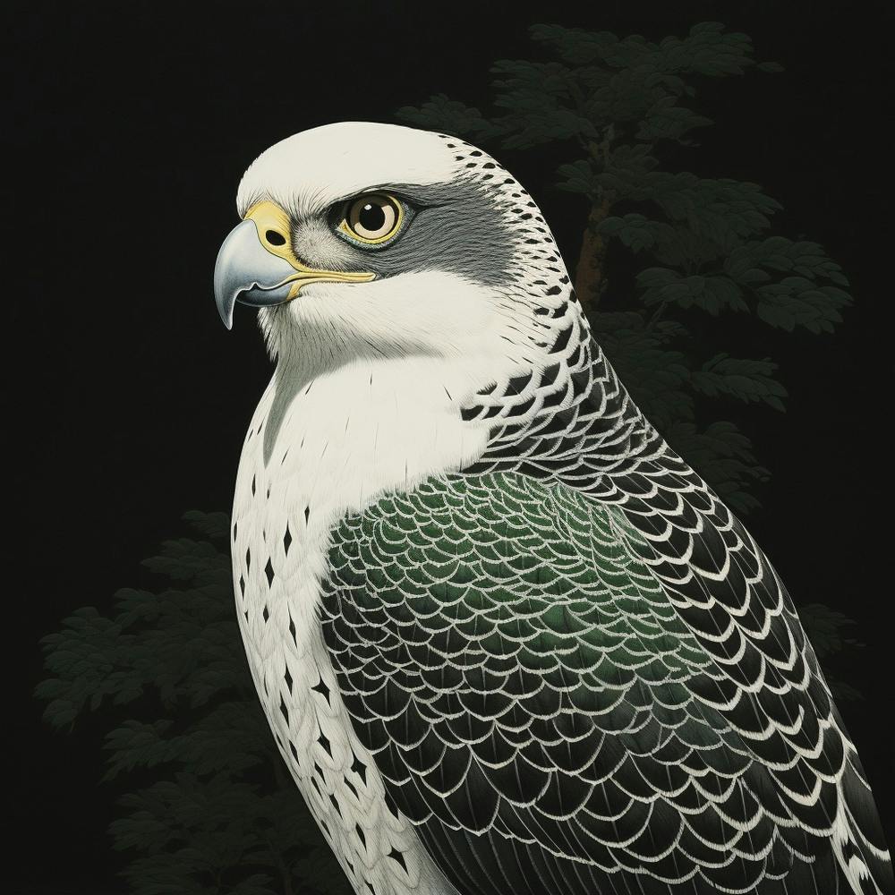 Ohara Koson Inspired Bird Painting Falcon 6 Square