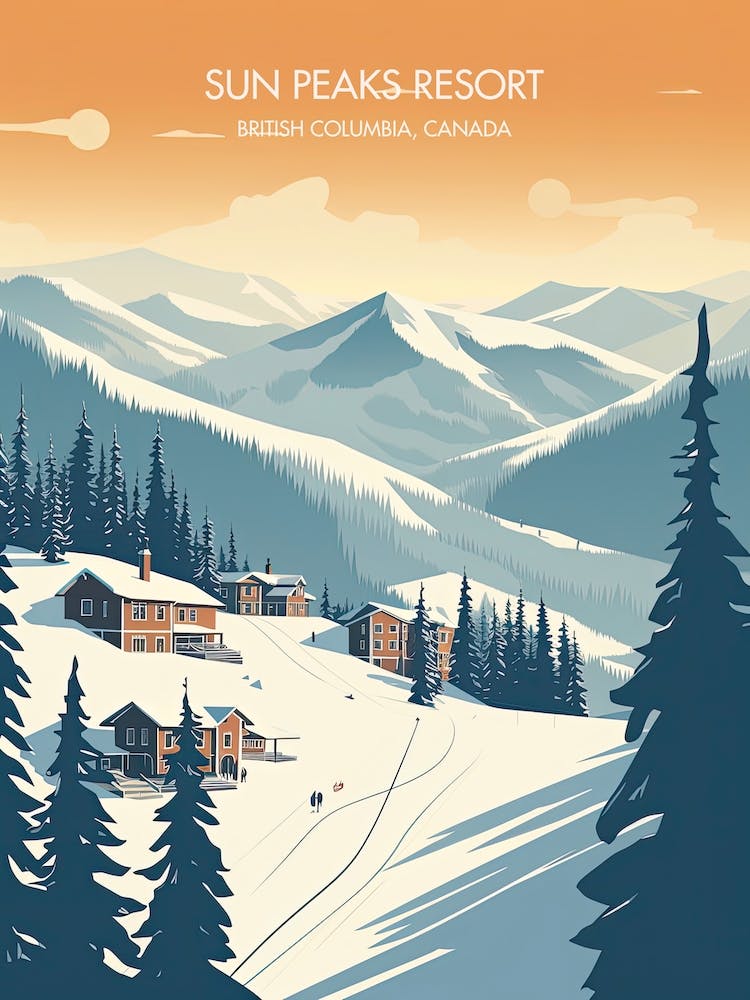 Poster Of Sun Peaks Resort   British Columbia, Canada, Ski Resort Illustration 1