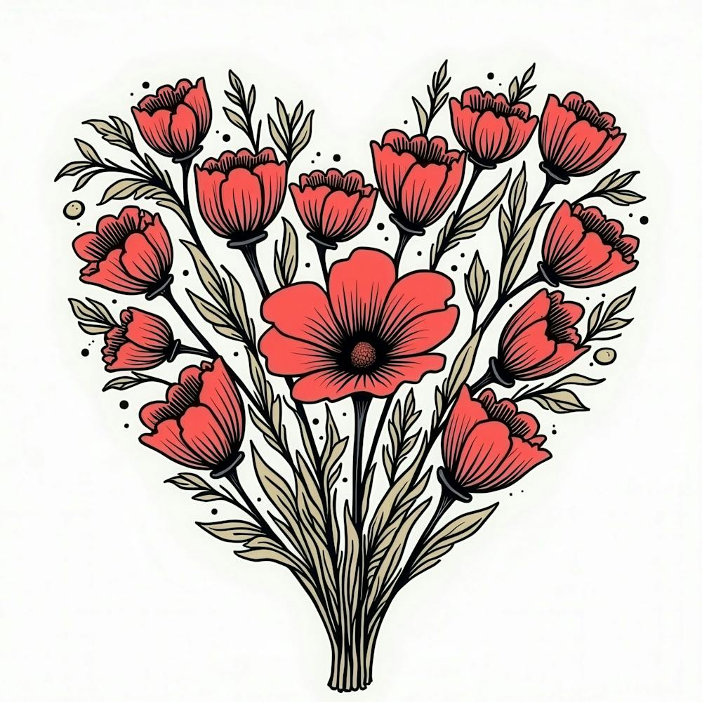 Red Poppies In A Heart