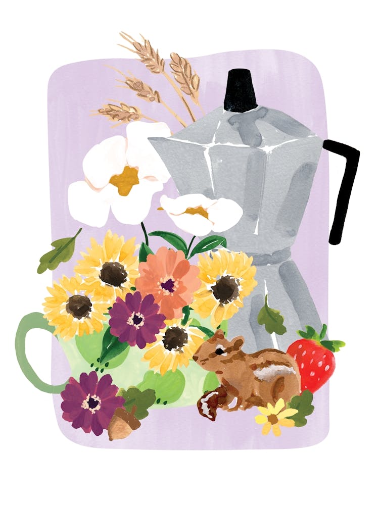 Fall Still Life with Coffee & Chipmunk