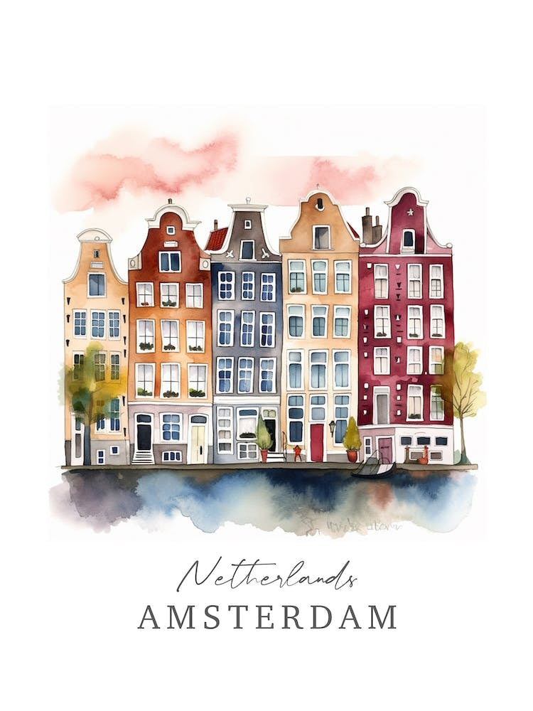 Netherlands, Amsterdam Storybook 4 Travel Poster Watercolour