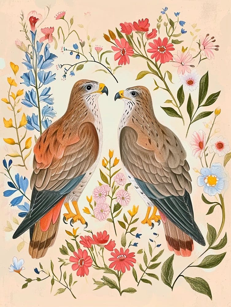 Folksy Floral Animal Drawing Raven 3