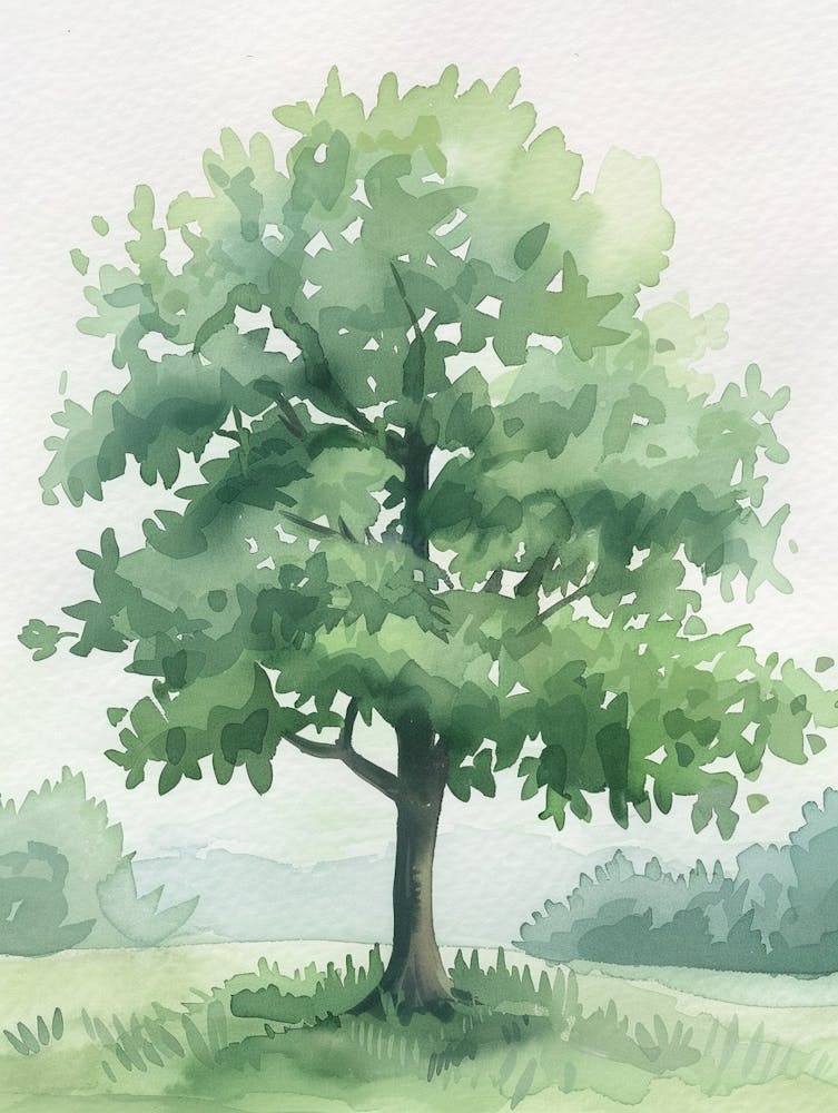 Lime Tree Atmospheric Watercolour Painting 1