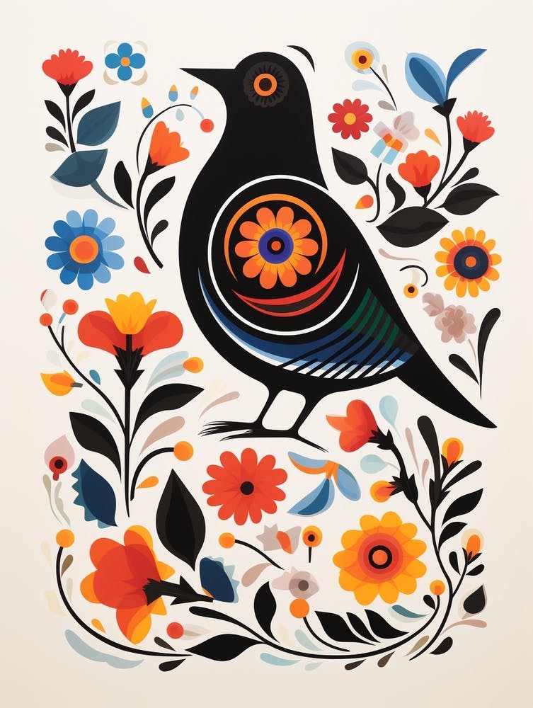 Scandinavian Bird Illustration Blackbird 3