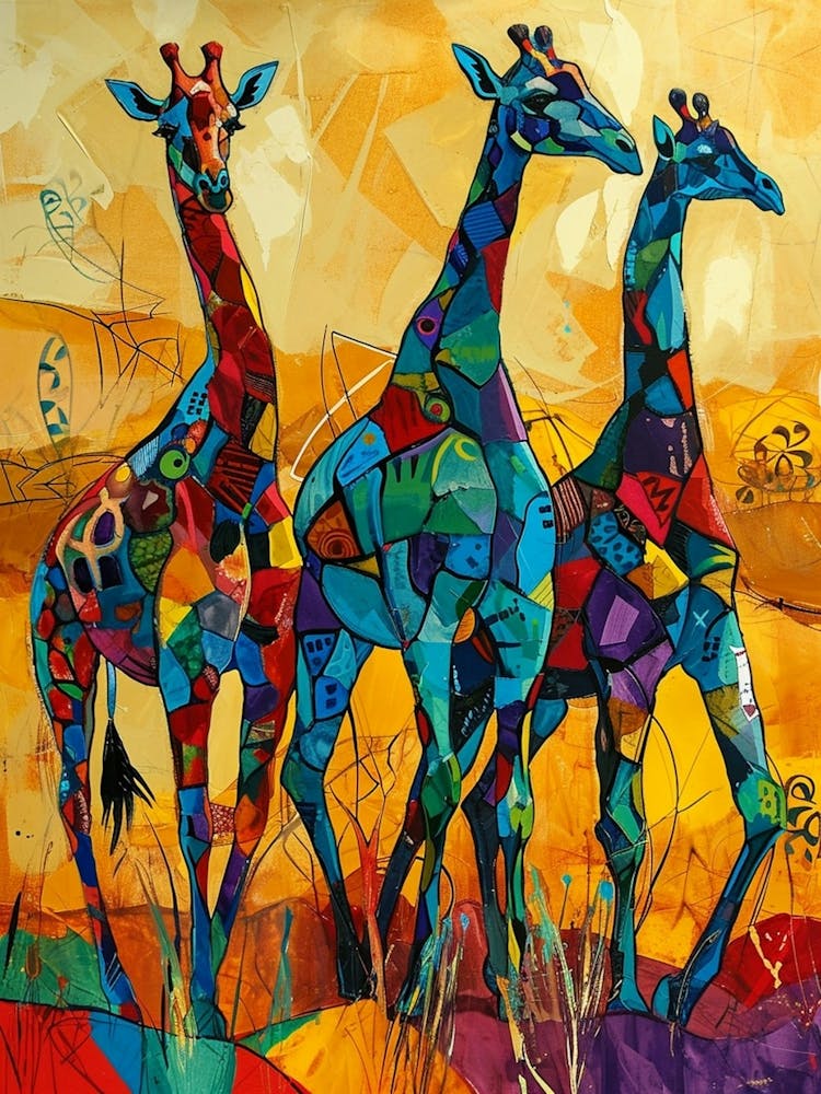 Warm Colourful Giraffes In The Sunny Landscape 7