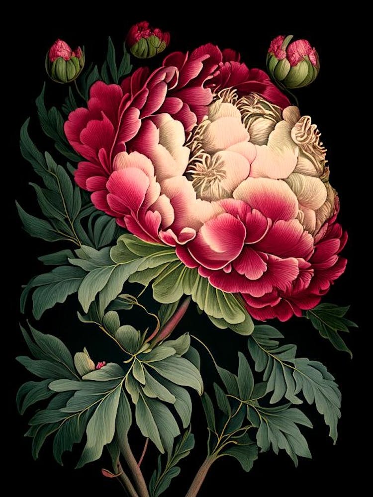 Monsieur Jules Elie Peonies Pink Vintage Botanical