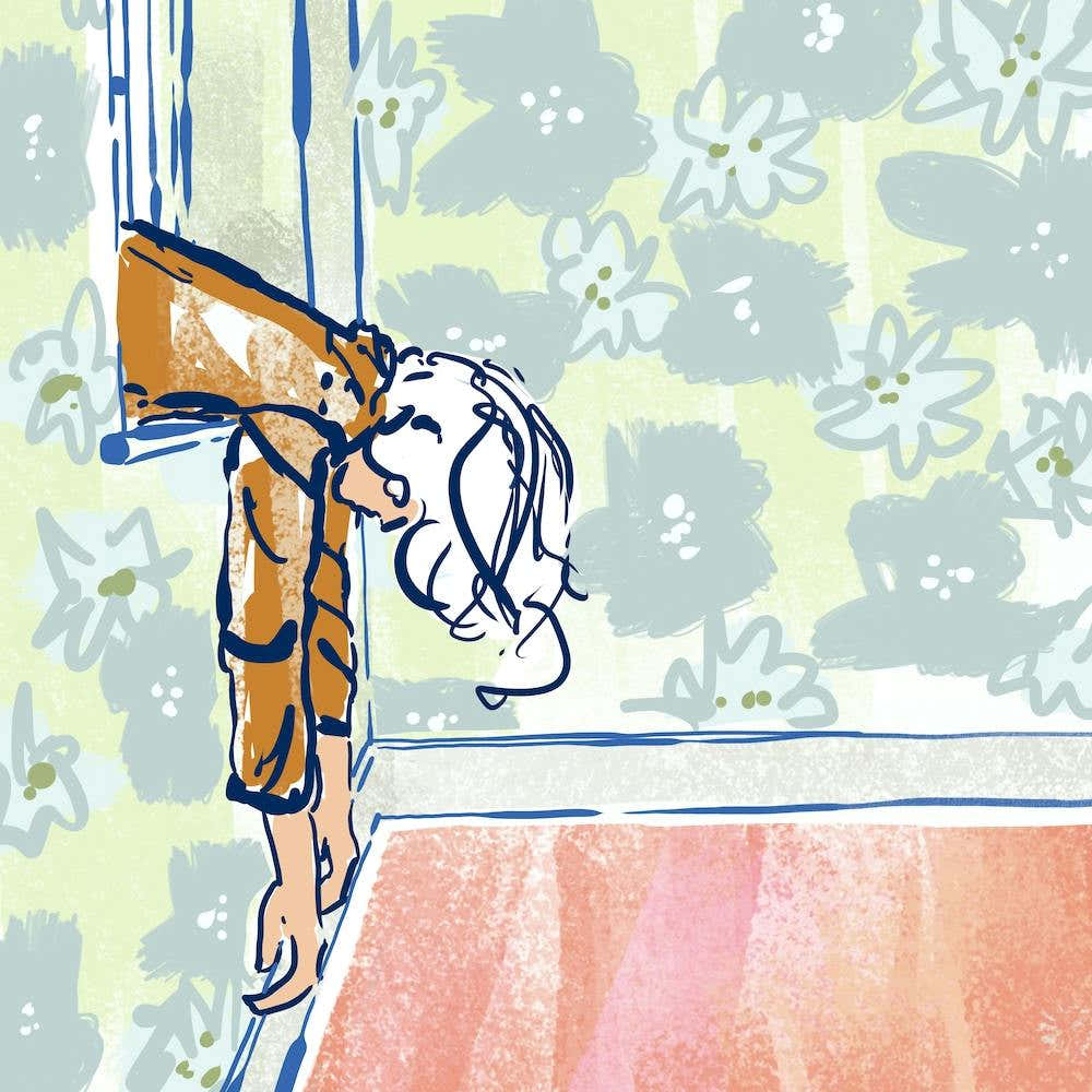 Woman in a window square