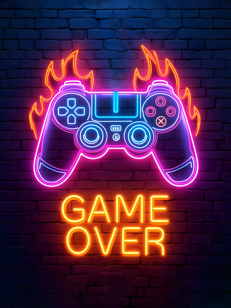 Game Over Neon Sign Gaming Poster Canvas Wall Room Decor