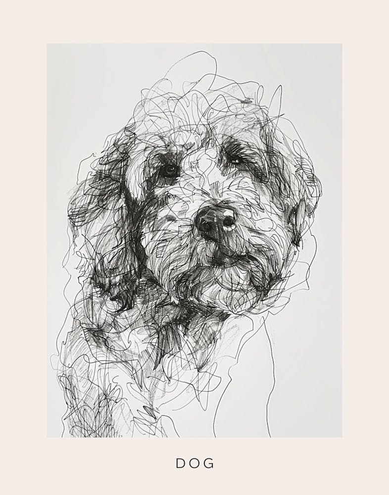 Long Hair Furry Dog Line Sketch 5 Poster