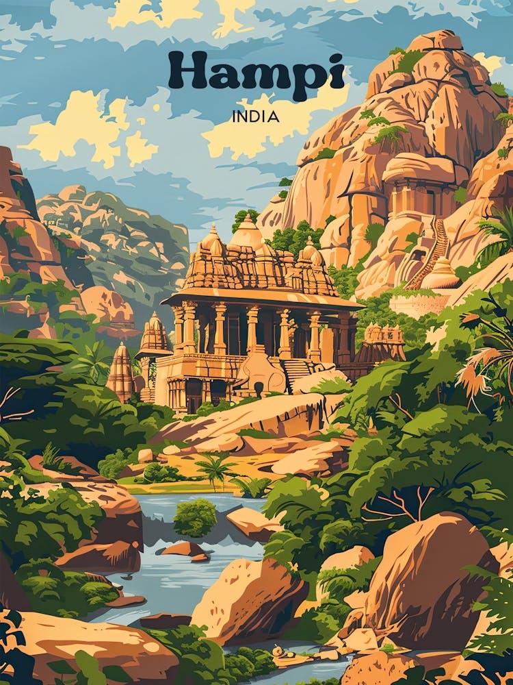 Hampi India Lost City Travel Illustration