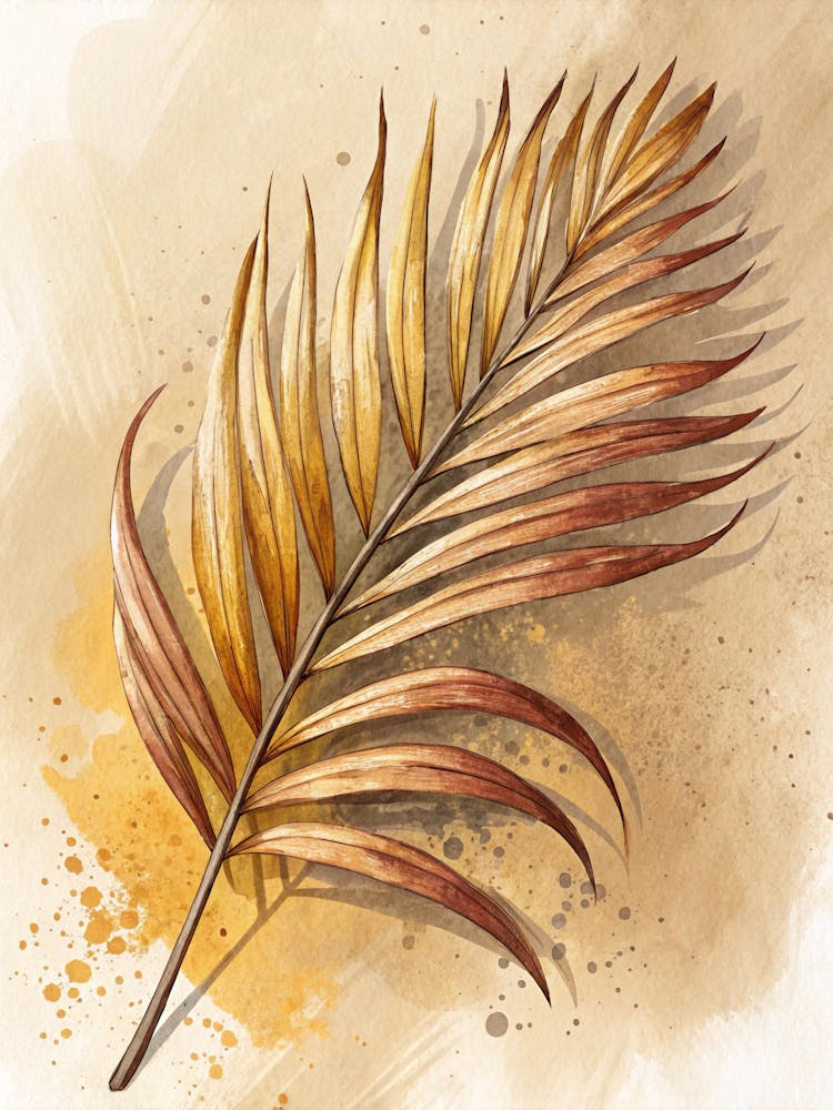 Oil Painting Style Dried Palm Leaf On Abstract