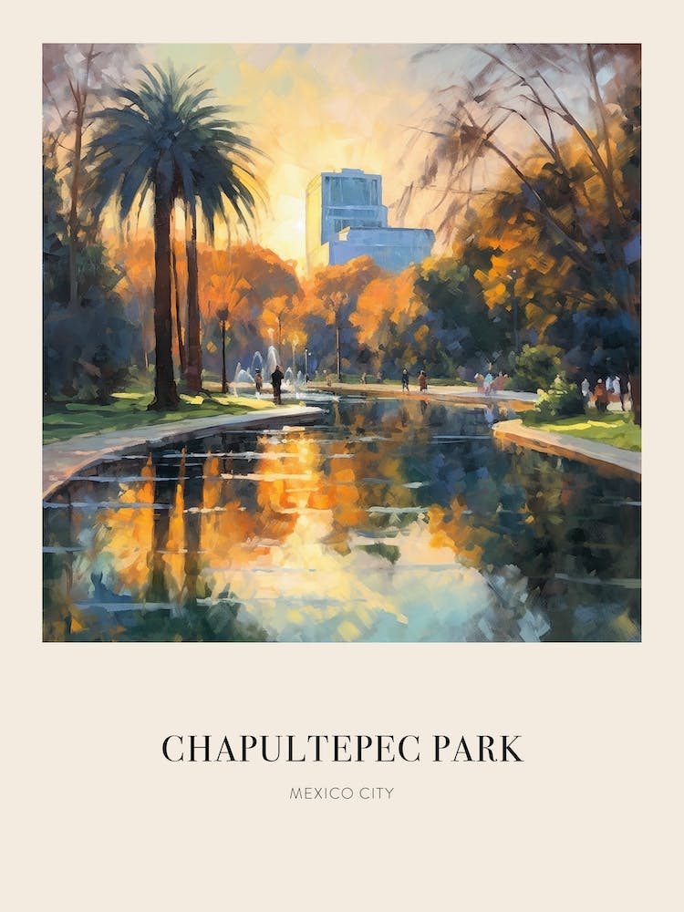 Chapultepec Park Mexico City Vintage Cezanne Inspired Poster