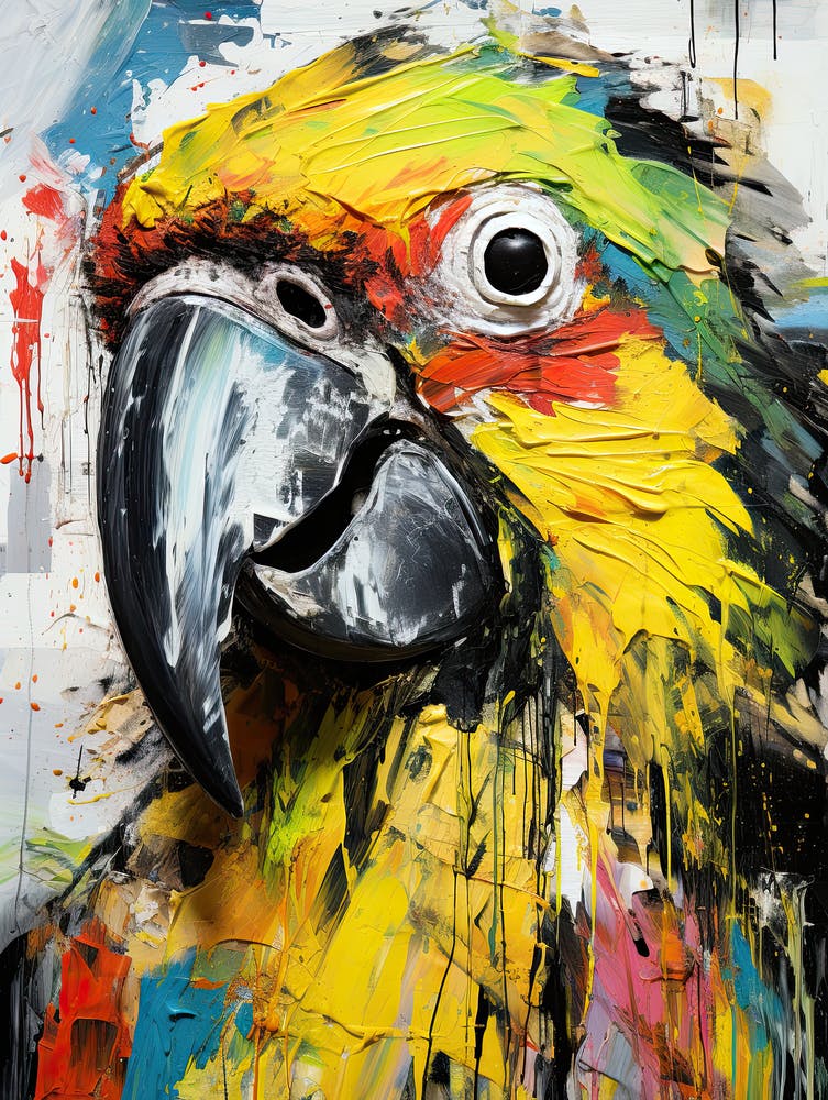 L'Envol Néo-Expressionniste : Perroquets dans le style de Basquiat