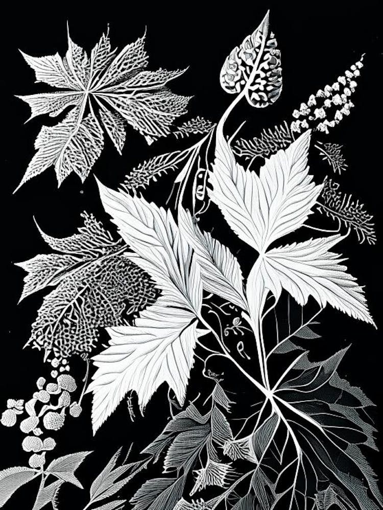 Elderberry Leaf Linocut 1