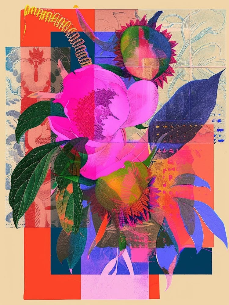 Peony 1 Neon Flower Collage