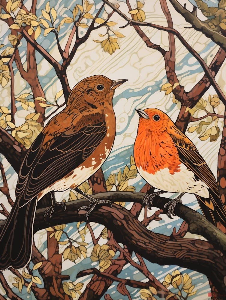 Art Nouveau Birds Poster Hermit Thrush 3