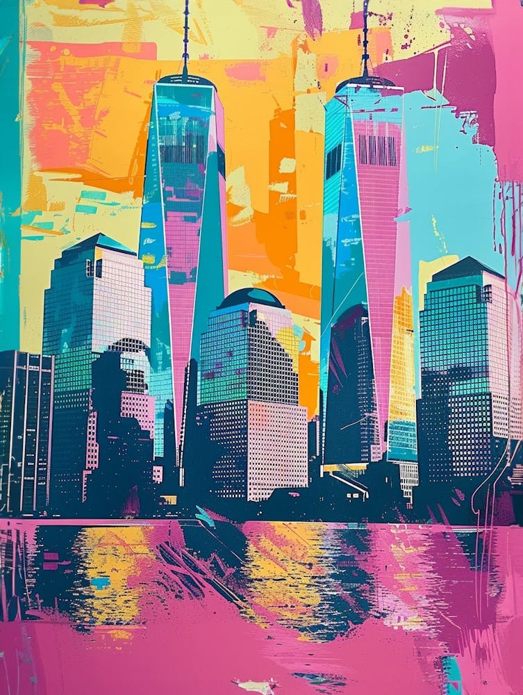 World Trade Center Memorial New York Colourful Silkscreen Illustration 1png