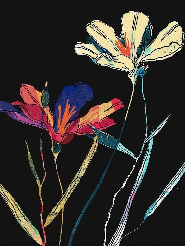 Neon Flowers On Black Flax Flower 4