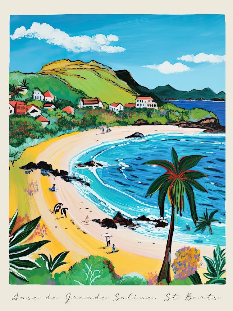 Affiche de l'Anse de Grande Saline St Barts, Style Matisse Et Rousseau 3